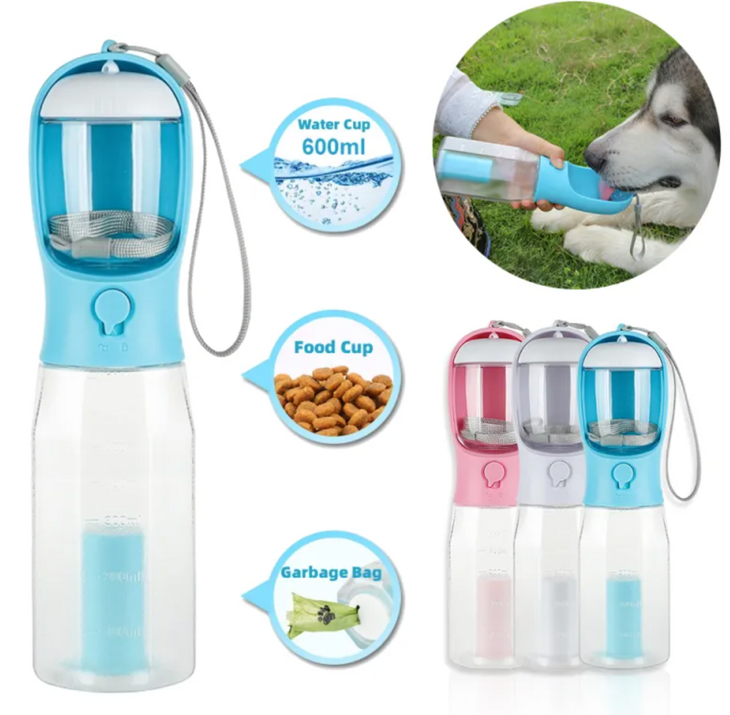 PawFix’s Premium 3-in-1 Pet Water & Food Bottle with Waste Bag Holder