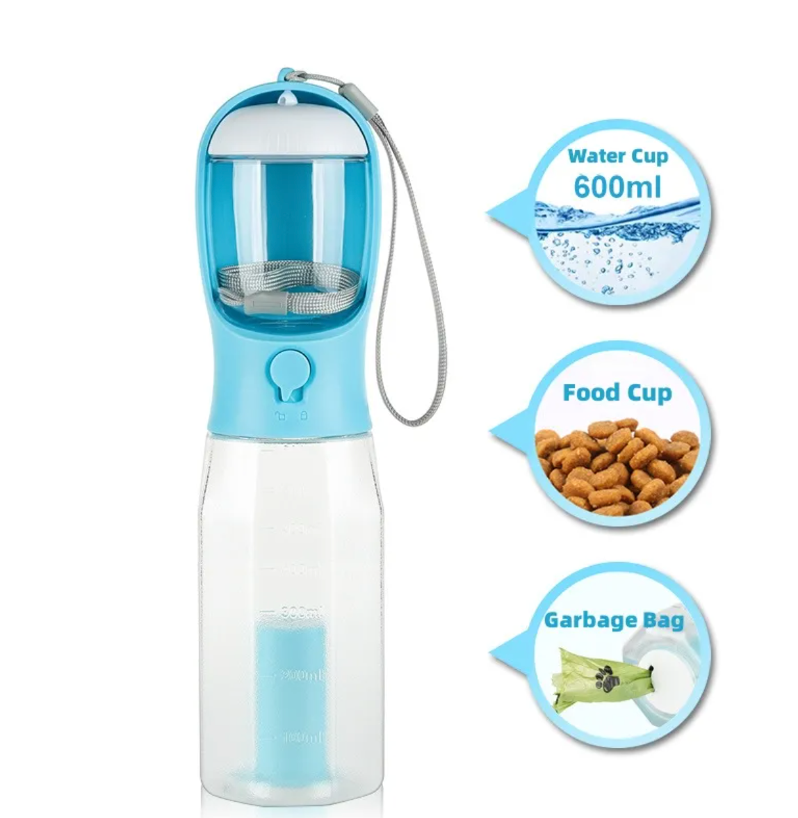 PawFix’s Premium 3-in-1 Pet Water & Food Bottle with Waste Bag Holder